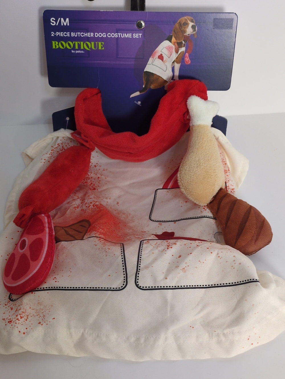 NWT Bootique 2-Piece Butcher Dog Costume Set S/M Bloody Apron & Meat Scarf Pet